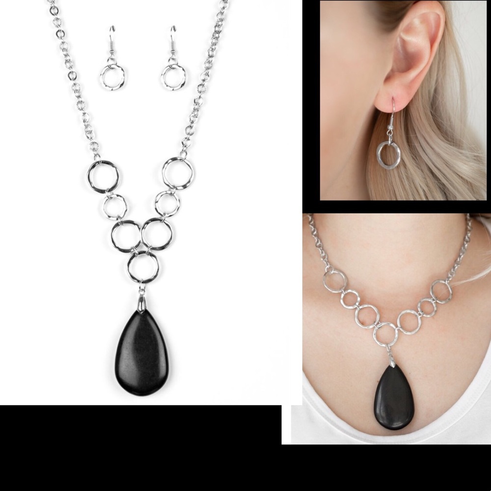 🖤 🆕 silver necklace with black  pendant 🖤